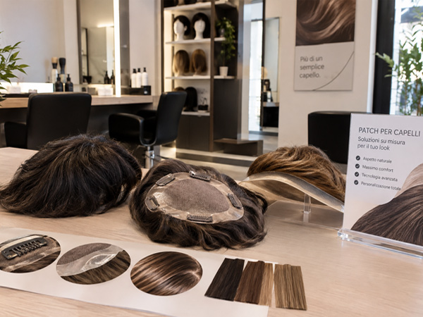 Postazione dedicata ai Patch per Capelli con prodotti e campionari